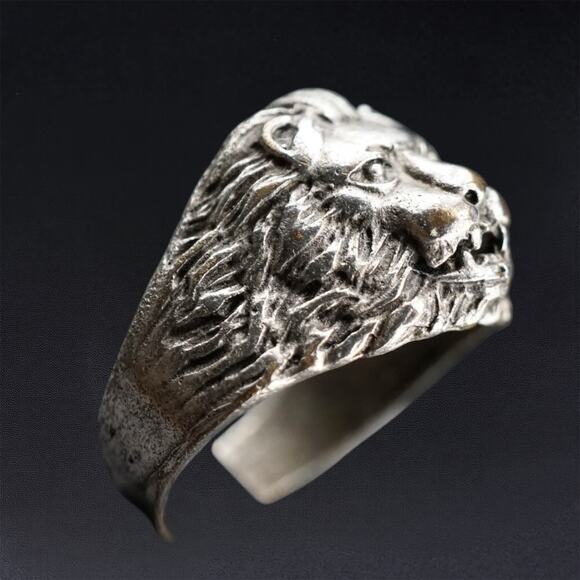Goth Biker Lion Head Statement Ring Silver Tone Adjustable Open Band Size 9–9.5f - Picture 3 of 12